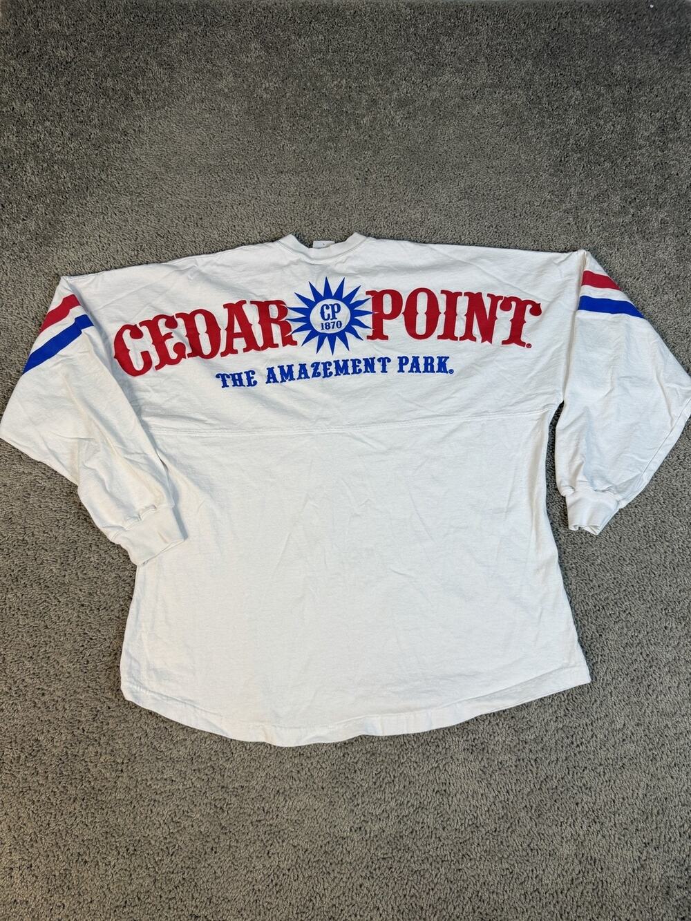 Cedar Point Spirit Jersey Shirt Mens L White Amusement Park Neck Long Sleeve